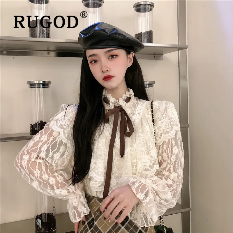 RUGOD Весенняя элегантная кружевная блузка женские блузки с длинным рукавом