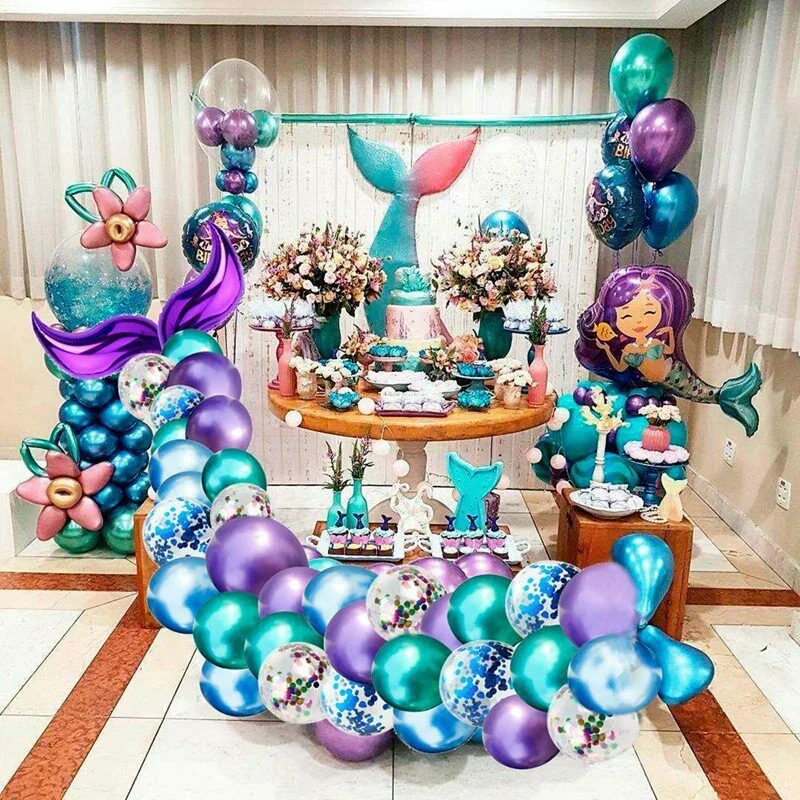 

LBER 44PCS Mermaid Tail Balloon Arch Set Baby Shower Kids Happy Birthday Party Decor