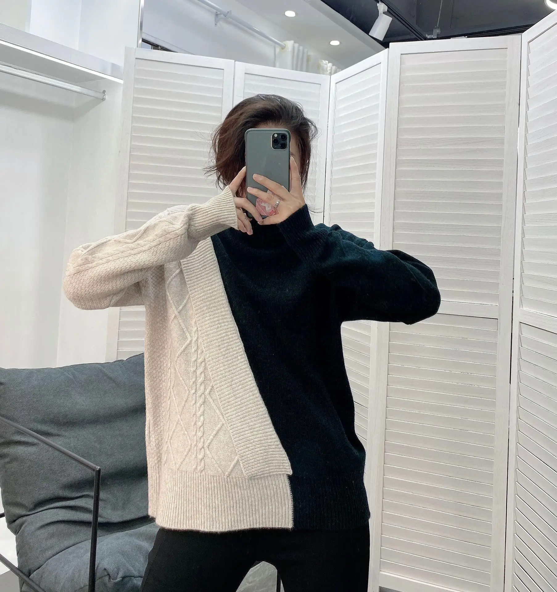 

119857 119858Autumn Winter Fashion Classic Brand Luxury Design Casual Versatile Color Matching Cashmere Turtleneck Sweater Women