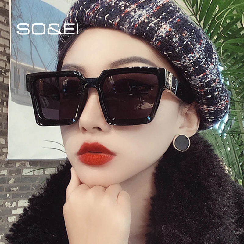 SO &amp EI ретро панк стиль негабаритные Квадратные Солнцезащитные очки Мужские Ins