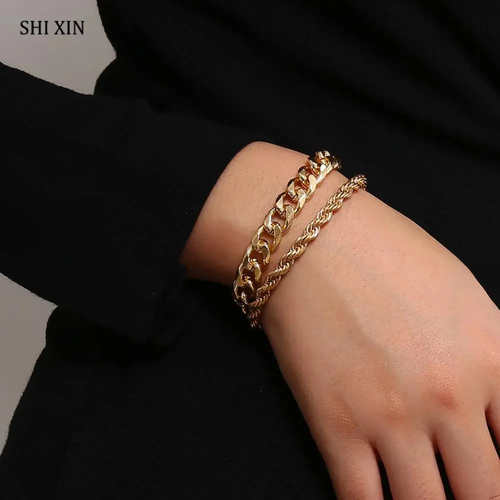 Женский многослойный браслет SHIXIN в стиле хип хоп золотистого/серебристого цвета