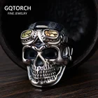 Мужские кольца из натуральной 925 пробы, винтажные байкерские кольца с головой черепа пилота из серебряного кольца с изменяемыми размерами