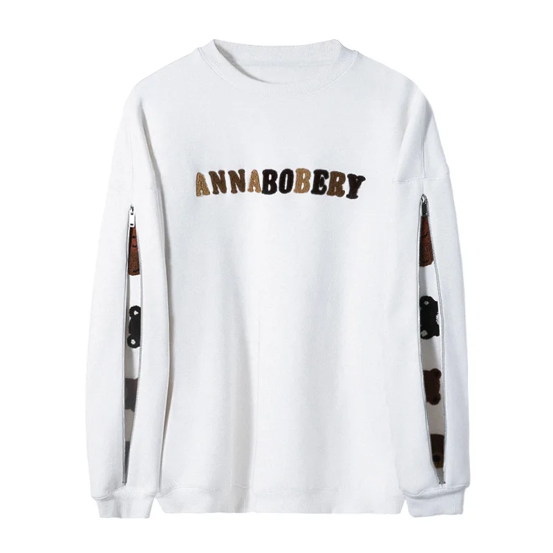 

Bear Flocking Long Sleeve Crew Neck Sweater Boys Loose Trendy All-Match Design Blouse