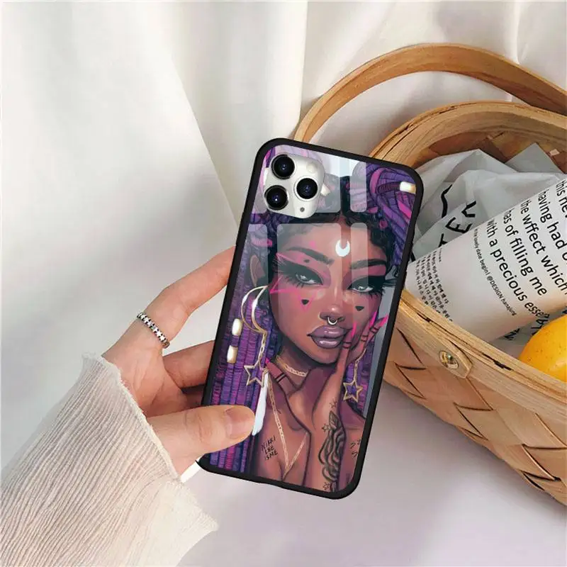 

Black Fro Cotton Phone Case Tempered glass For iphone 11 12 PRO MAX X XS XR 5C 6 6S 7 8 plus