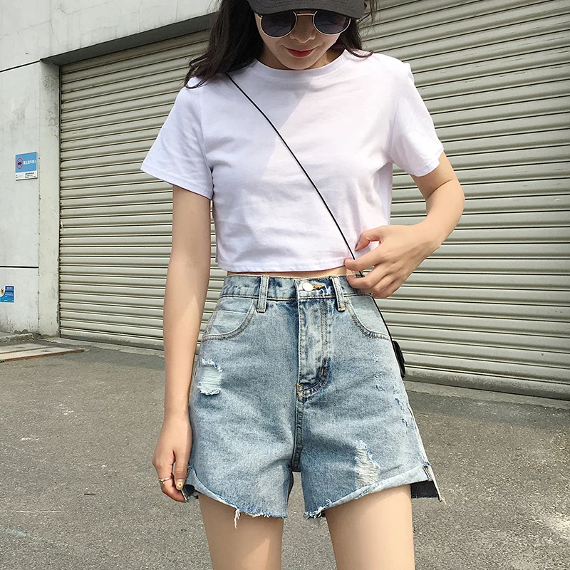 

Limiguyue High Waisted Denim Shorts Women New Trendy Korean Large Size Loose Slim Ripped Jeans Shorts Summer Streetwear K968
