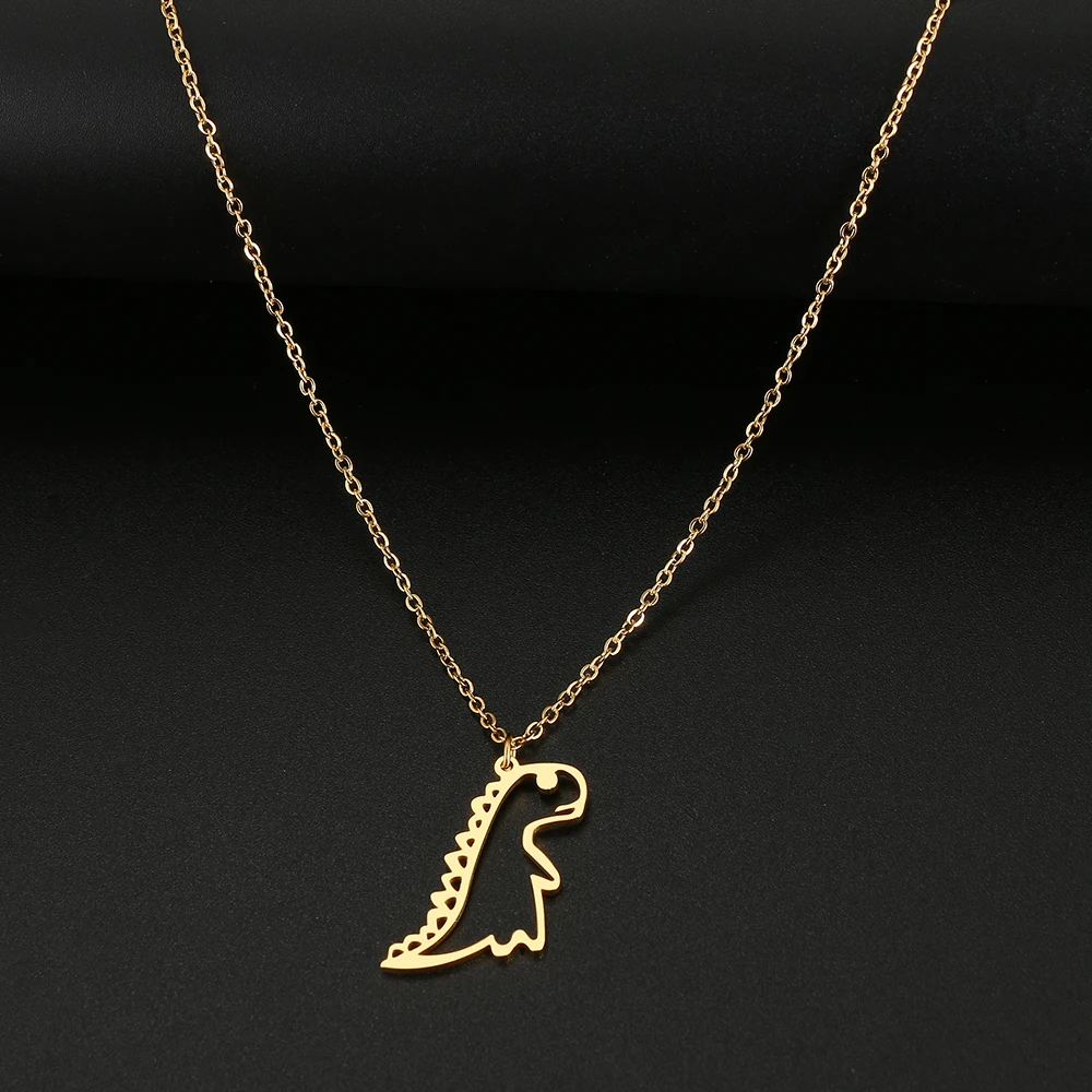 Stainless Steel Necklaces Cartoon Dinosaur Hip Hop Goth Pendant Fashion Choker Chain Fine Necklace For Women Jewelry Party Gifts