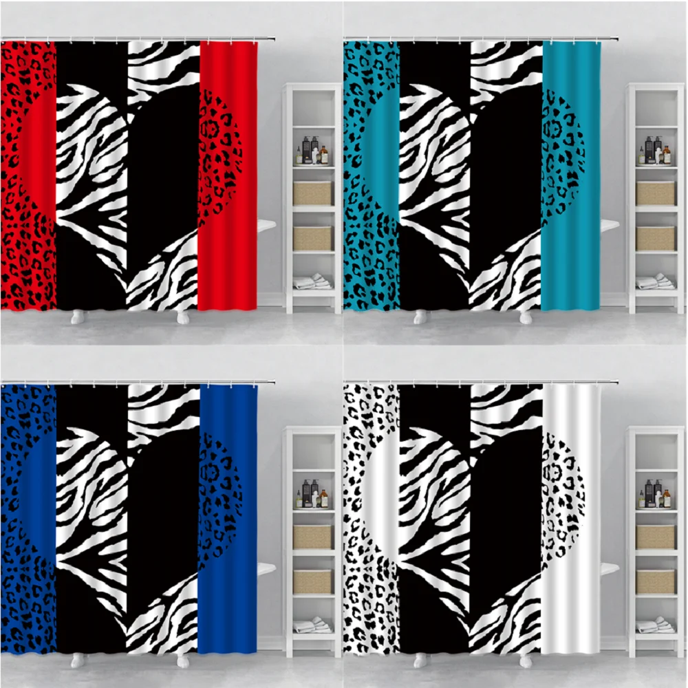 

Black White Leopard Zebra Print Love Shower Curtain Nordic Simplicity Design Bathroom Products Bath Curtains Polyester With Hook