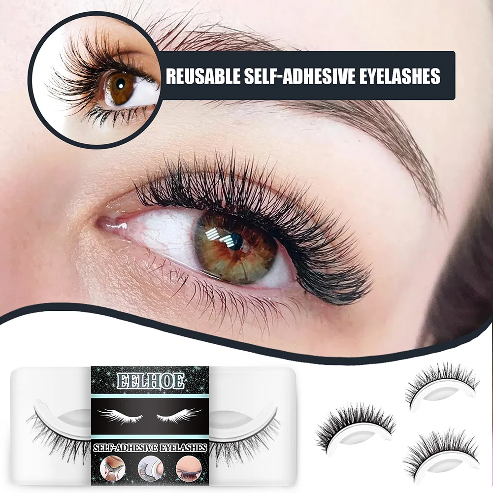 

1 Pair False Eyelashes Reusable Self Adhesive Fake Eyelashes Extensions No Glue Needed Eye Makeup for Natural Curl Lashes