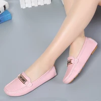 women slip on leather loafers spring ladies metal fashion flat shoes female sewing solid comfort casual woman light flats shoe