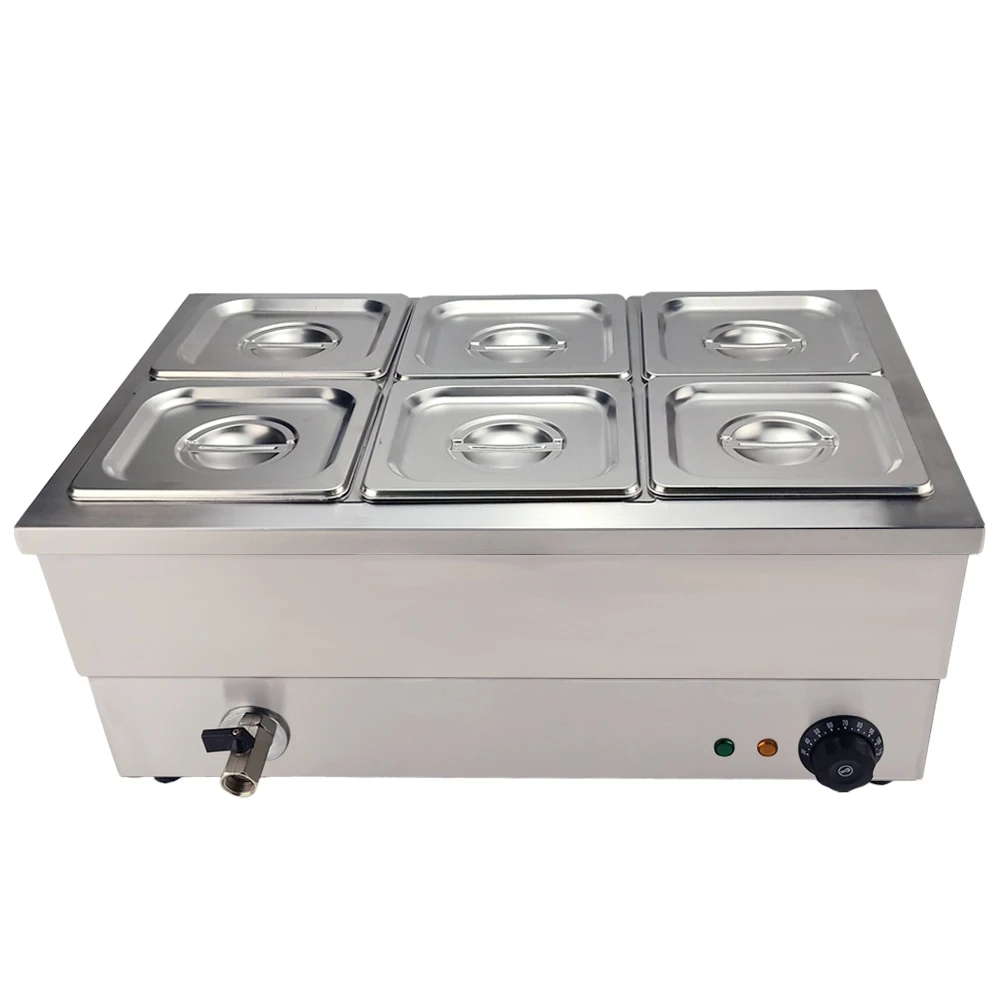 Коммерческий Bain Marie Buffet Электрический подогреватель еды 6 танков глубокая