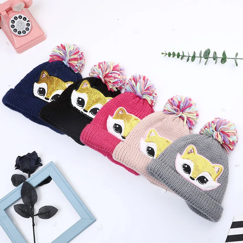 

Осенне-зимняя теплая вязаная шапка Pudcoco унисекс, эластичная шапка с мультяшными животными и блестками, уличная одежда, шапки 2-10 лет