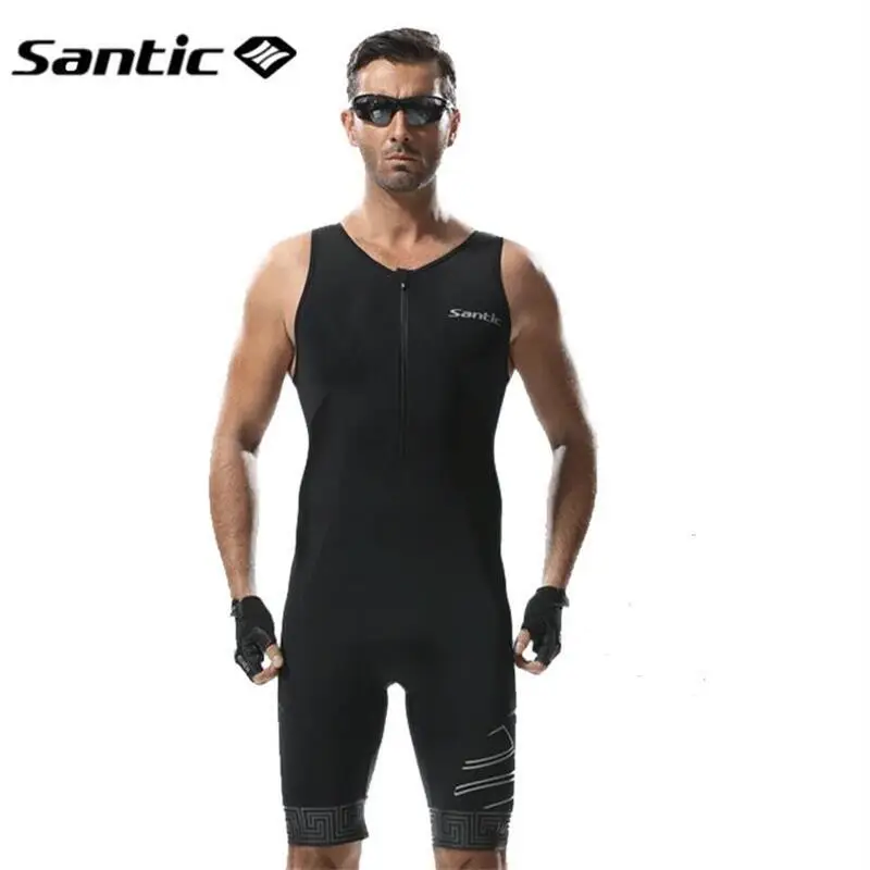 

Santic Mens Triathlon Sleeveless Quick Dry Skinsuit - Triathlon Race Suit Breathable Running Swimming Cycling Skin Clothing