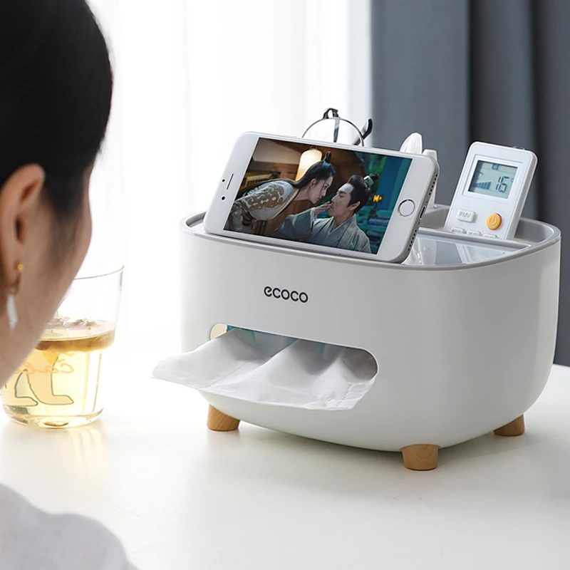 

ECOCO Desktop Tissue Box Napkins Holder Office Items Storage Case Remote Control Rack For Home Kitchen Living Room G-BOOGE