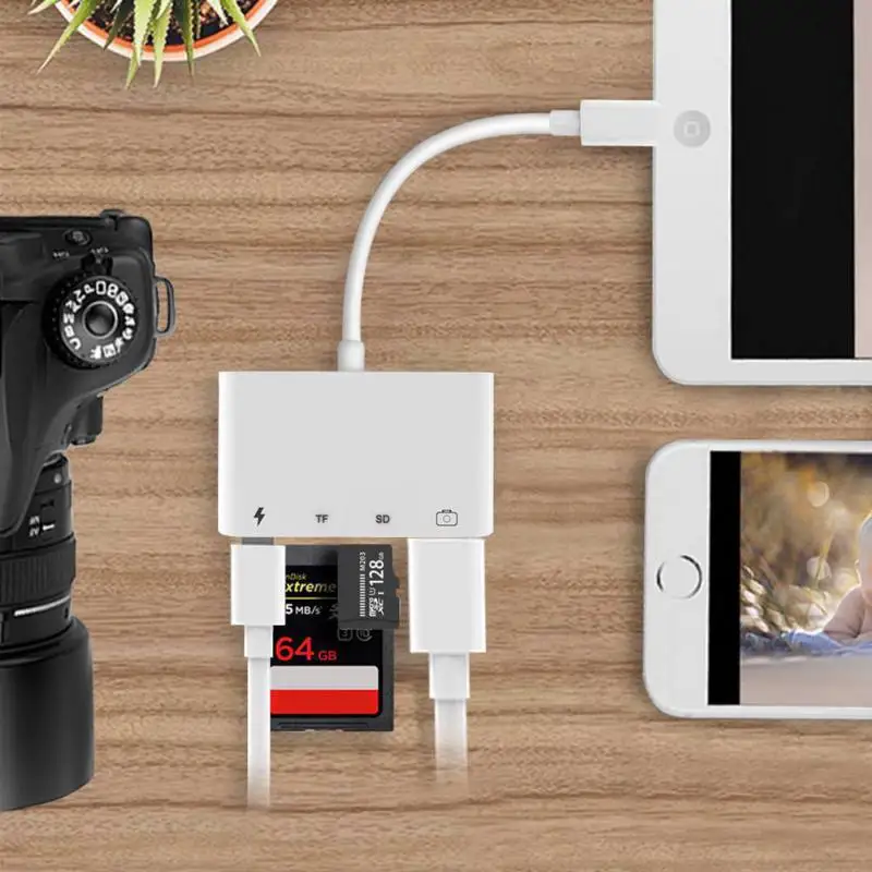 4 в 1 для Lightning для подключения камеры комплекты SD/TF/USB адаптер для чтения карт OTG кабель для iPhone X 8 7 Plus iPad 4