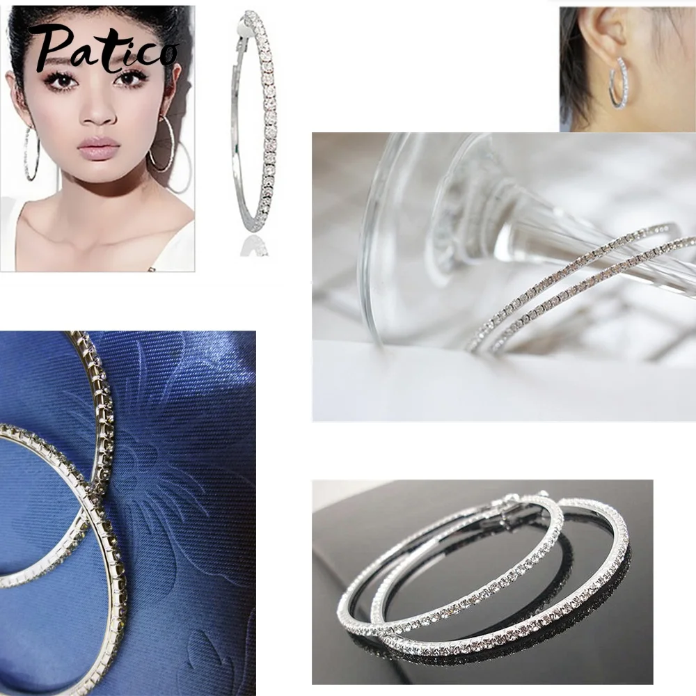 

1 pair/2 pieces 30-90MM Mixed Austrian Crystal Stone Sterling Silver Earrings Hoop Circle Earring Jewelry Fashion Girl