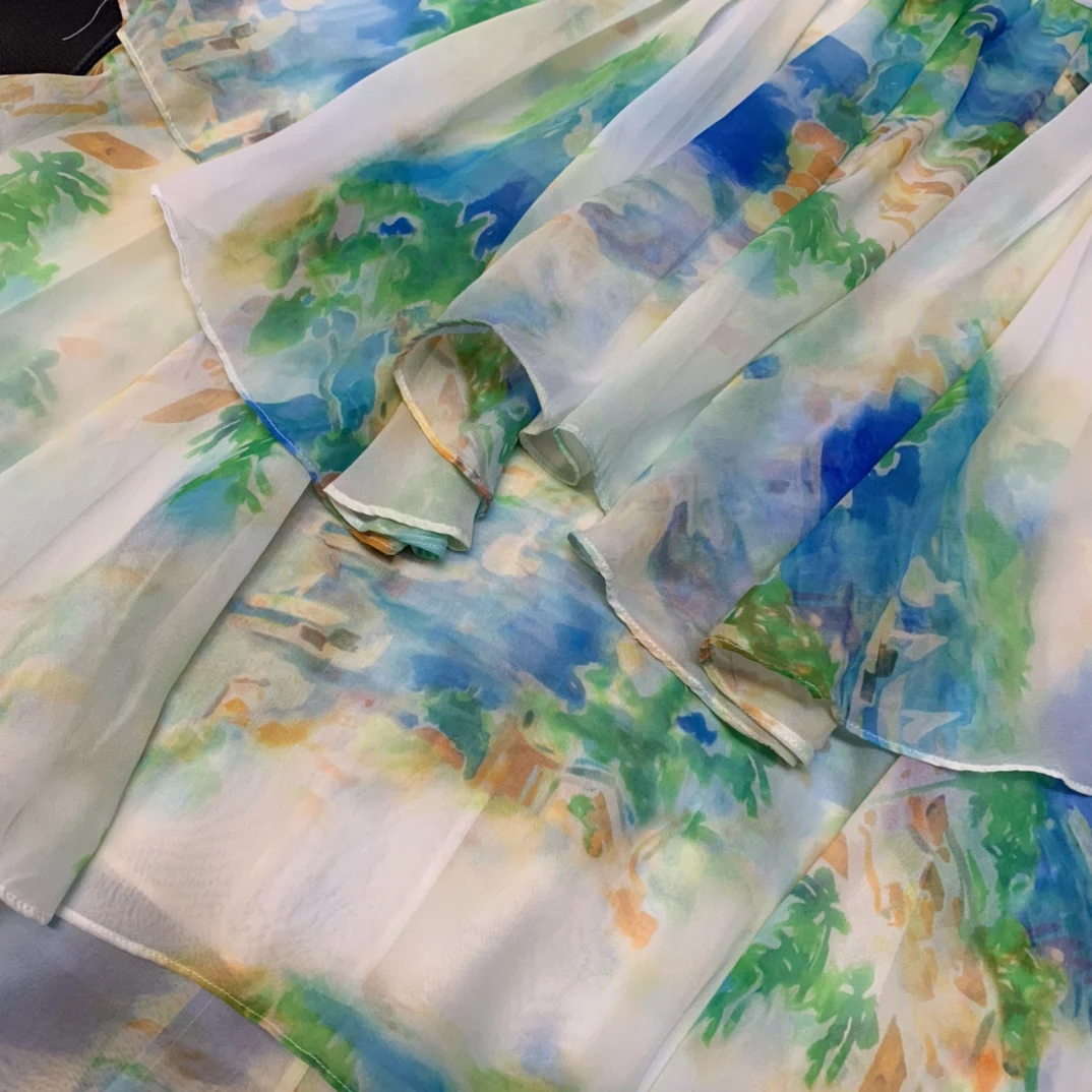 

2021 new women fashion sexy ink smudge silk cake skirt 0419