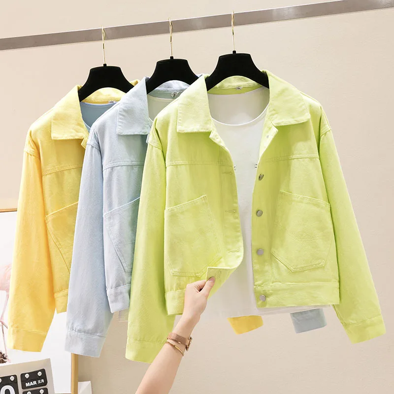 Джинсовая куртка и пальто для женщин осень 2021 яркие цвета повседневная короткая