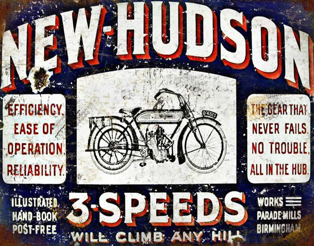 

New Hudson 3 Speed Motor Bike METAL TIN SIGN POSTER WALL PLAQUE