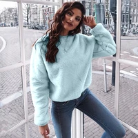 2021 new fall winter casual solid pink plush pullovers women oversized tops fashion long sleeve o neck plus size jumpers clothes