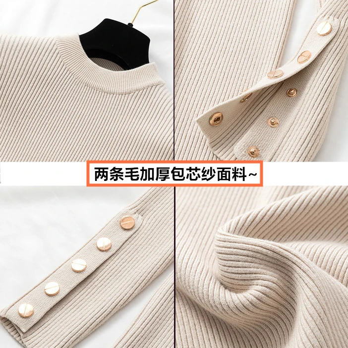 

Fashion 2020 New Spring Autumn Women Sweater Knitted Long Sleeve O-Neck Sexy Slim Office Lady Button Casual Sweaters Tops