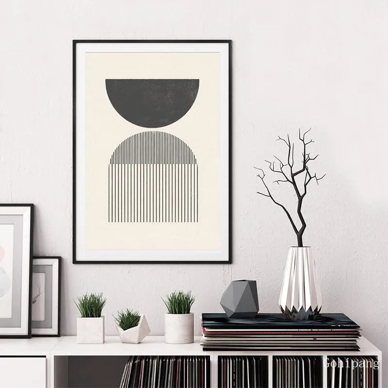 Mid century Style Woodblock Posters Print In Classic Geometric Shapes & Neutral Colors Canvas Painting Wall Picture Home Decor | Дом и сад
