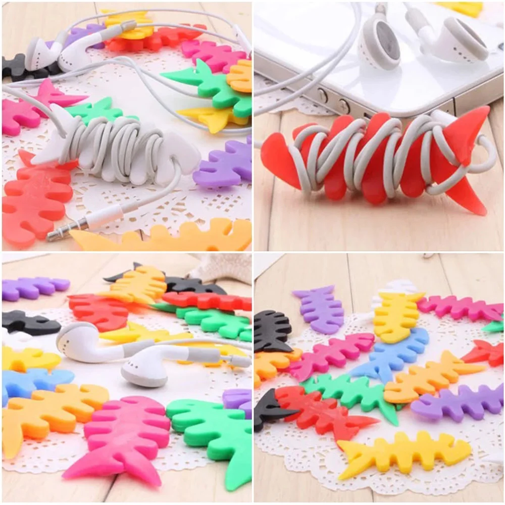 

PVC Mini Cartoon Fish Bone Cable Winder Headphone Wire Data Cord Wrap Reel Desk Line Bundle Storage Holder