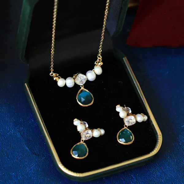 necklace earring set SINZRY, натуральный пресноводный жемчуг, винтажное ожерелье, браслет, серьги, набор украшений для женщин - Окраска металла: necklace earring set