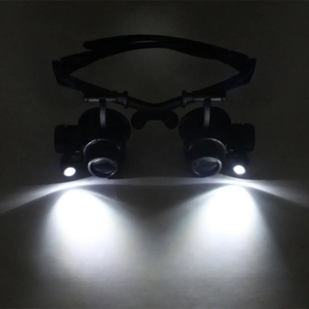 LED Head-Mounted Magnifier Double Eye Glasses Loupe Lens Jeweler Watch Repair Measurement With Lamp | Аксессуары для одежды