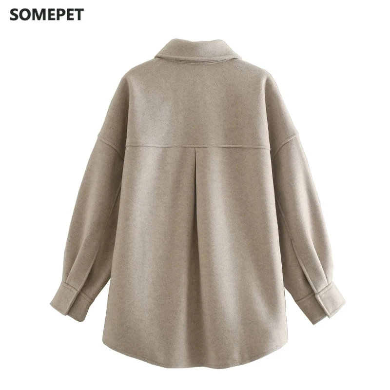 

Vintage Women Camel Woolen Jackets Spring-Autumn Fashion Ladies Elegant Loose Long Coats Streetwear Girls Chic Outwear