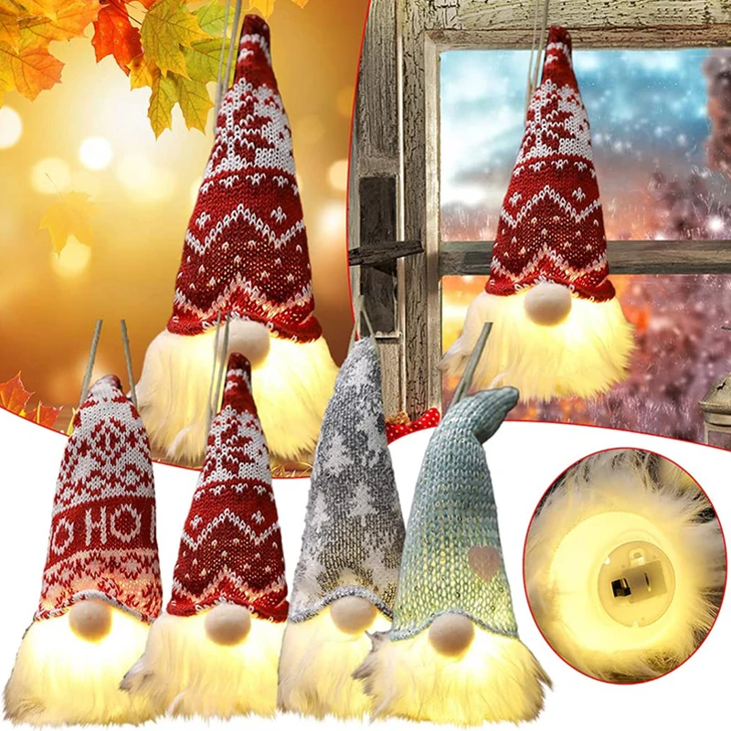 

Glowing Gnomes Christmas Doll Christmas Tree Pendant Xmas Hanging Decor Home Decoration Light Scandinavian Elf Table Ornament