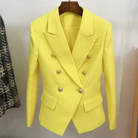 2021 new women blazer yellow cotton linen with gold double breasted button red green office work ladies fashion blazers jackets