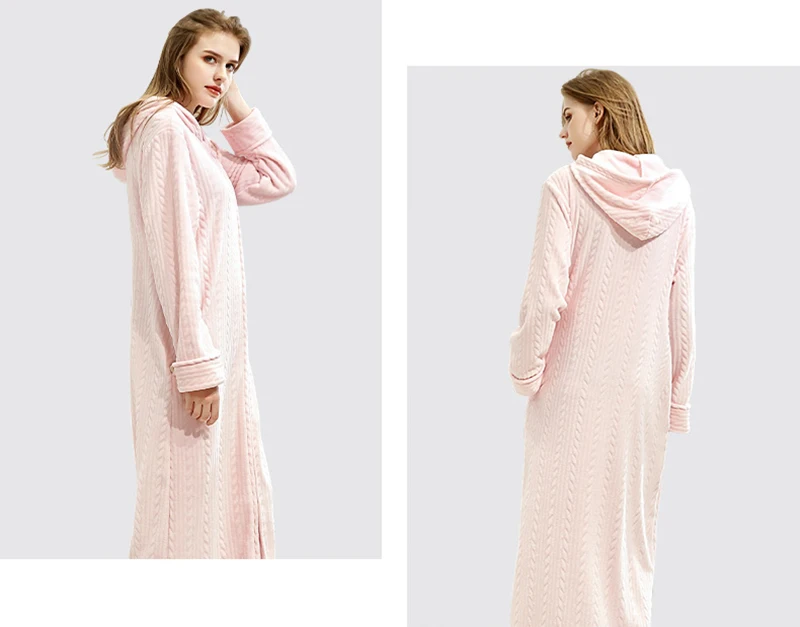Roupão de Banho com Capuz Longo para as Mulheres Pijamas dos Homens Vestido de Vestir Flanela Velo Roupões Inverno Quente Housecoat Camisola 18 as mulheres flanela velo roupões inverno quente