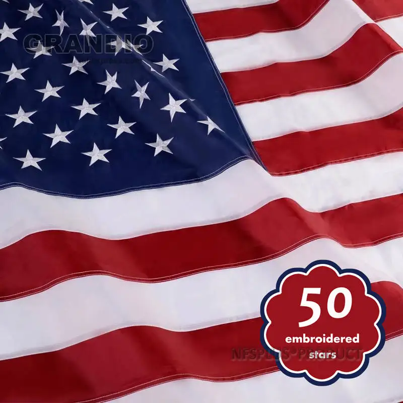 Embroidered USA Flag Outdoor Waterproof Nylon Sewn Stripes Brass Grommets Oversized American Flags And Banners United States | Дом и сад