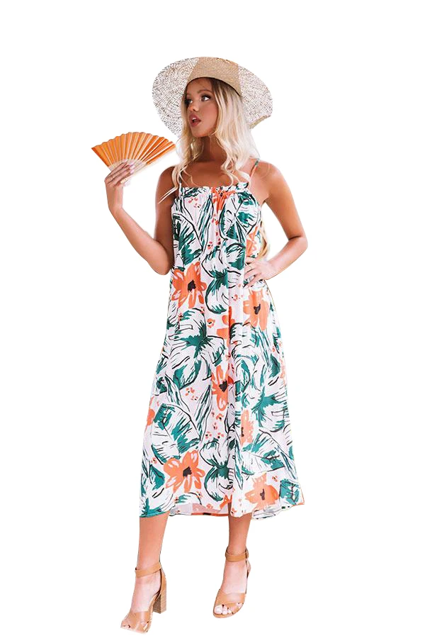 

JHBeute Fashion Sexy Slim Elastic Waist Maxi Summer Women's Dress Casual Flower Print Halter Beach Backless Sleeveless Dress