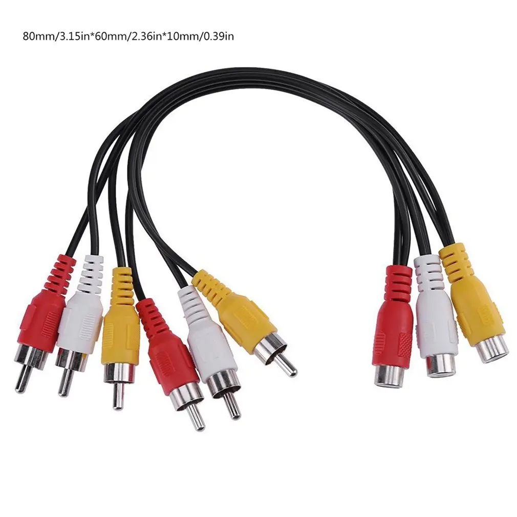 30cm 3 RCA Female Jack to 6 Male Splitter Audio Video AV Adapter Cable Universal Data Transmission |