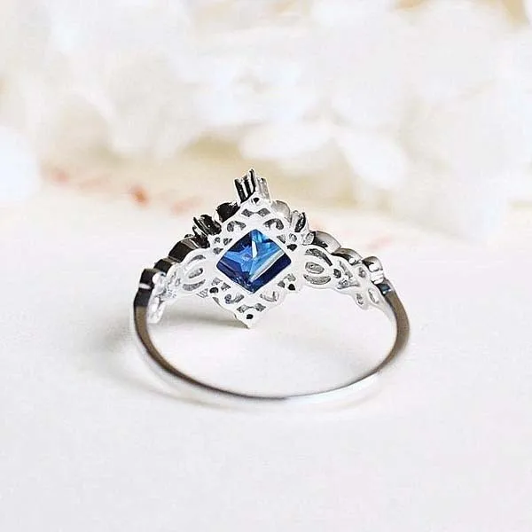 

Classic Female Blue Crystal Stone Ring Charm Silver Color Flower Wedding Rings For Women Dainty Square Zircon Engagement Ring