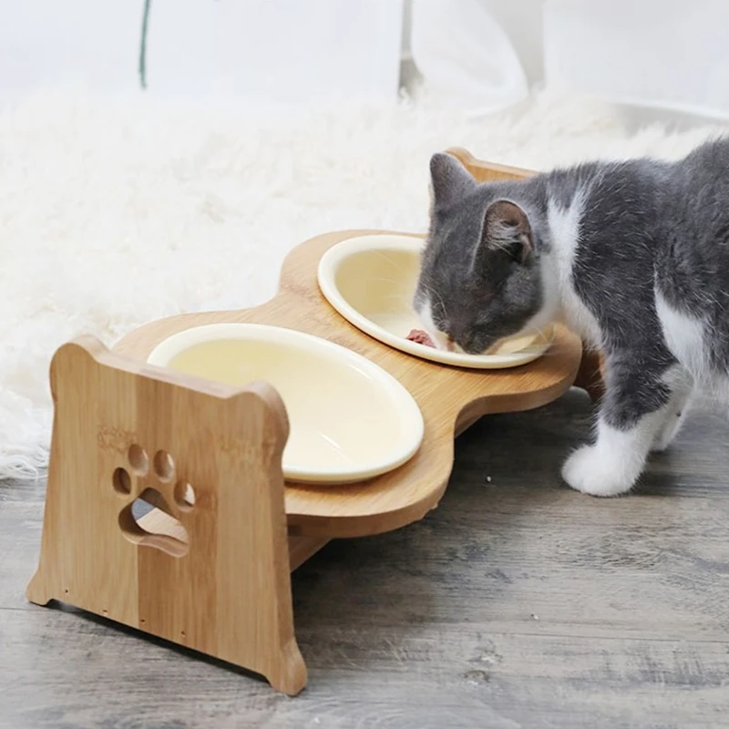 Миска для домашних животных керамическая миска собак и кошек Бамбуковая корма