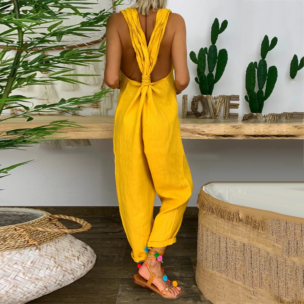 Женский комбинезон без рукавов размера плюс Свободный с открытой спиной и