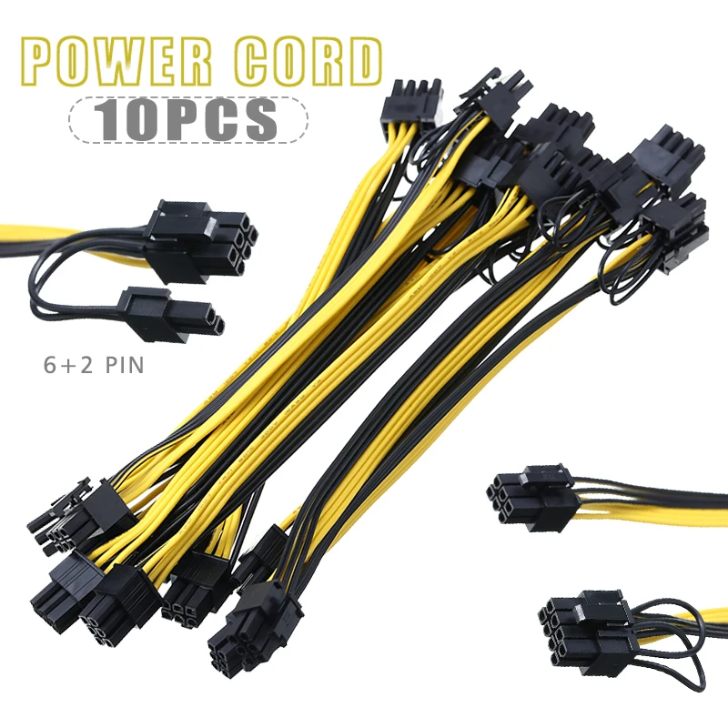 

Mayitr 10pcs 6-pin to Dual 8-pin Cable Durable 18AWG Graphics Card PCI-E Adapter Power Supply Cables