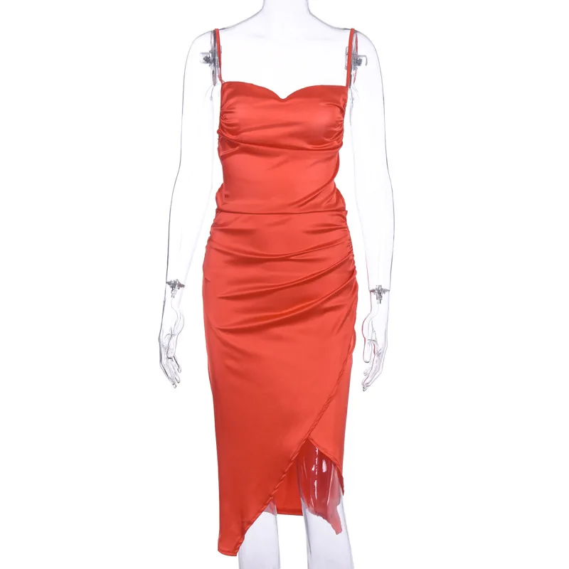 Сексуальное сатиновое шелковое облегающее платье на бретельках Необычные