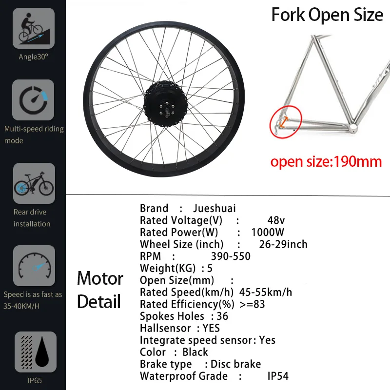 20''26'' 4.0 Fat Tire Electric Bike Kit High Speed 48V 1000W Rear Hub Motor E bike Conversion Kit Snow Beach Bike Free Shipping