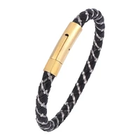 punk leather bracelet men jewelry trendy stainless steel exquisite snaps wire braided hand rope male bracelets bangles pd0591