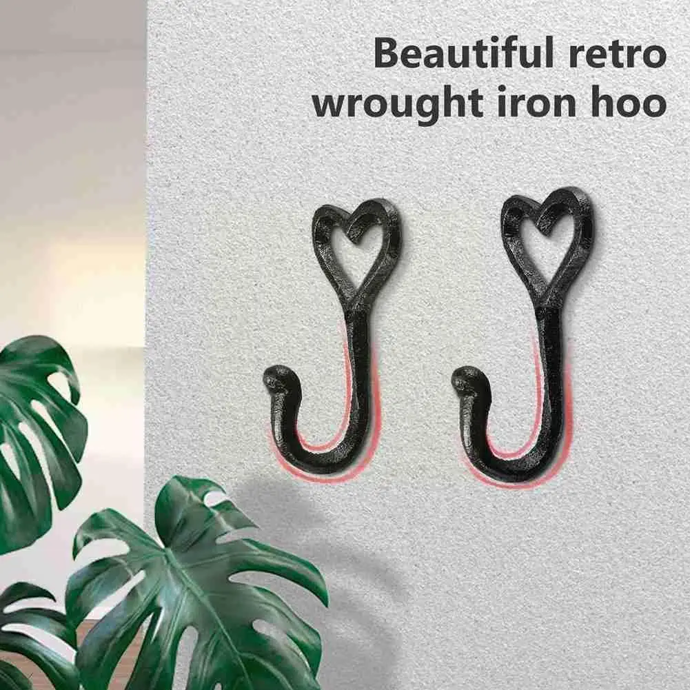 

Retro Wrought Iron Hook Decorative Vintage Hat Bedroom Wall Shape Home Mounted Hanger Heart Holder Coat Hook Black Door Sto P4C3