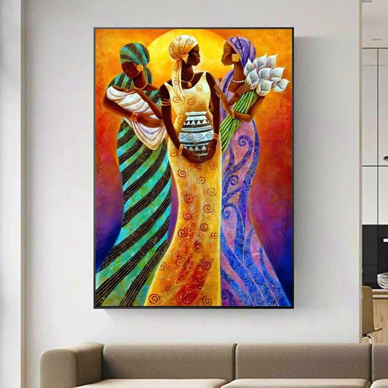 

African Woman Portrait Oil Painting on Canvas Wall Art Posters Prints Scandinavian Wall Picture for Living Room Home Cuadros