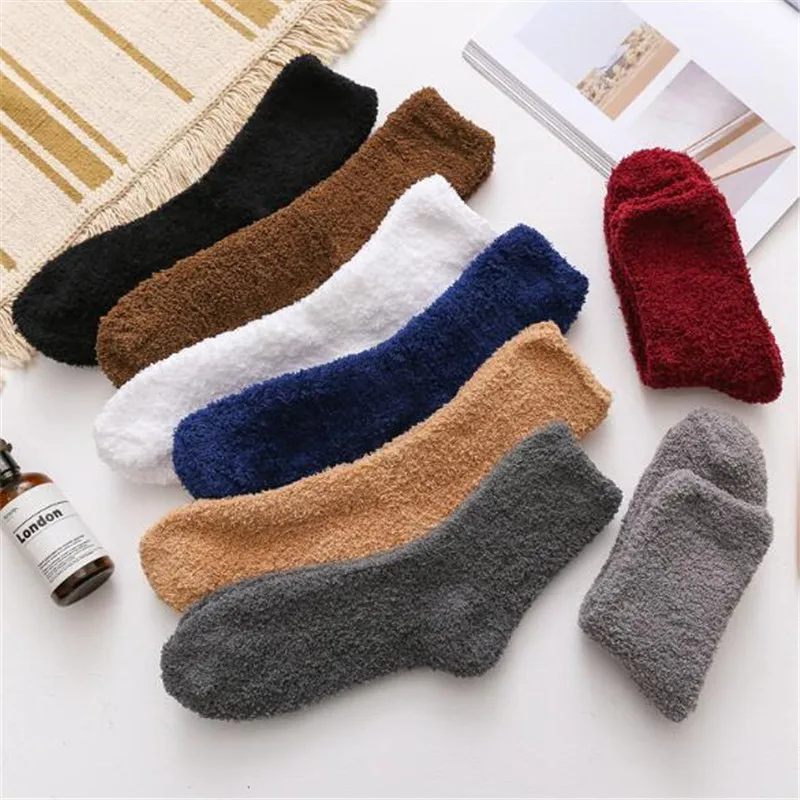 

Мужские и женские толстые теплые носки кораллового цвета, унисекс, хлопковые зимние мягкие носки для сна, пола, дома, пушистые однотонные за...