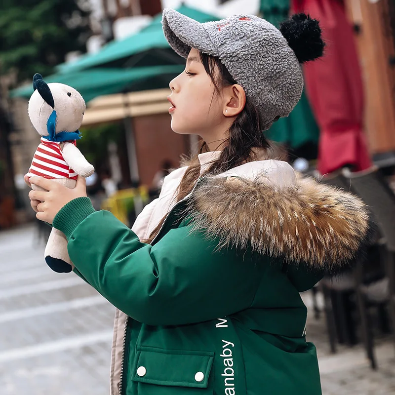 

Girls Down Jacket White Duck Down Real Fur Midi Long Coats Warm Winter Kids Clothes Girls Down Coat -20 Celsius Degree 4-14Y