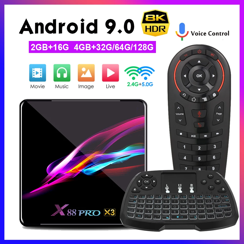 X88 Pro X3 Smart Android 9 0 TV Box S905X3 Cortex-A55 Quad Core 64 Bit 2 4G & 5G WiFi H.265 VP9 декодирование Miracast HD