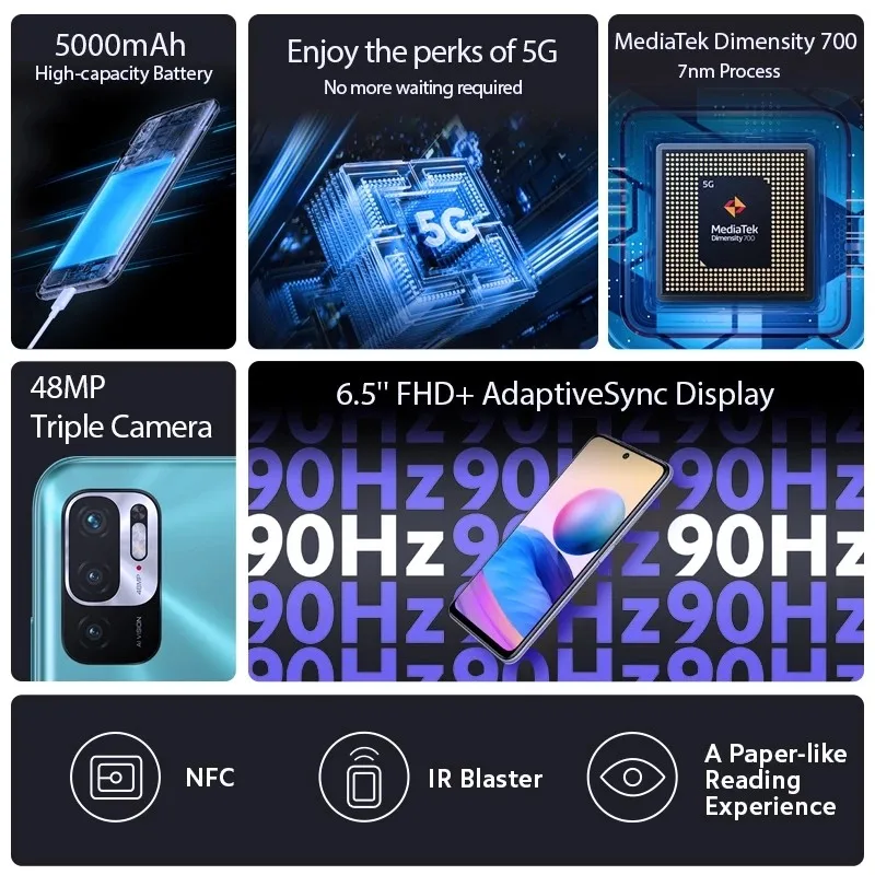 Смартфон глобальная версия Redmi Note10 4 + 64/128 ГБ 700 дюйма 8 ядер 48 МП 5000 мА · ч