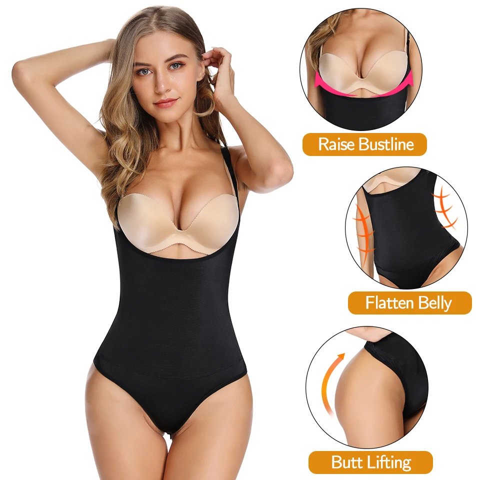 Women Shapewear Bodysuit Thong Body Shaper Slimming Underwear Weight Loss Fat Burner Tummy Control Bodybriefer Waist Cinchers