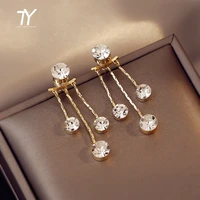 temperament goddess luxury round zircon tassel gold colour earrings for woman korean fashion jewelry party girls sexy earrings